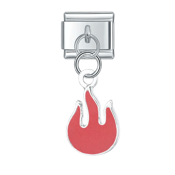 dangling flame Italian charm 9mm bracelet link Red