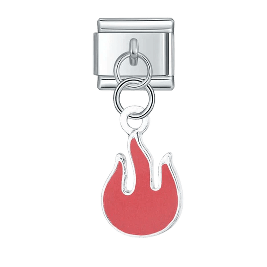 dangling flame Italian charm 9mm bracelet link Red