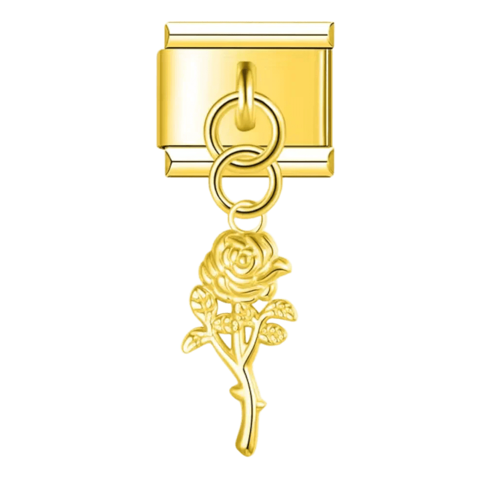 dangling rose Italian charm 9mm bracelet link Gold