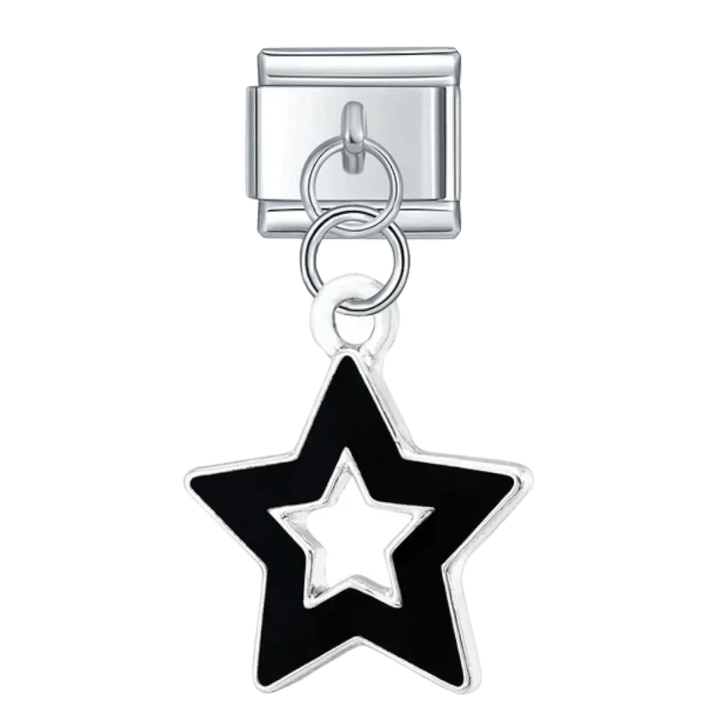 dangling star Italian charm 9mm bracelet link Black