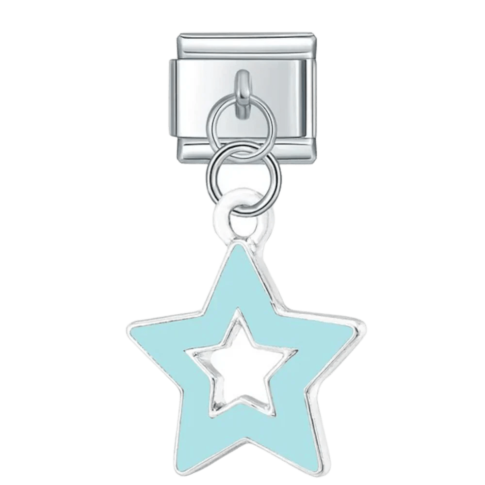 dangling star Italian charm 9mm bracelet link Light Blue