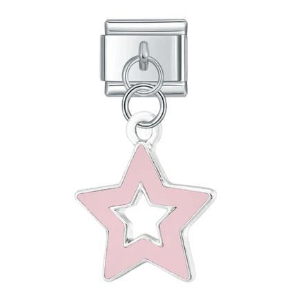 dangling star Italian charm 9mm bracelet link Pink