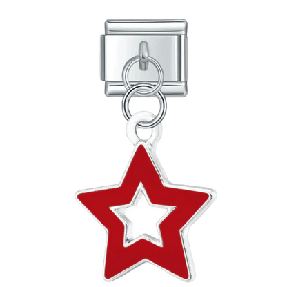 dangling star Italian charm 9mm bracelet link Red