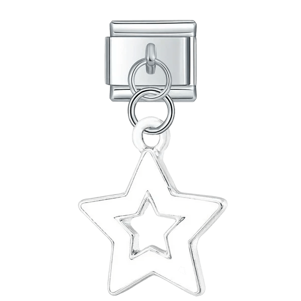 dangling star Italian charm 9mm bracelet link White