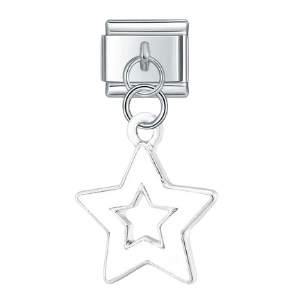 dangling star Italian charm 9mm bracelet link White