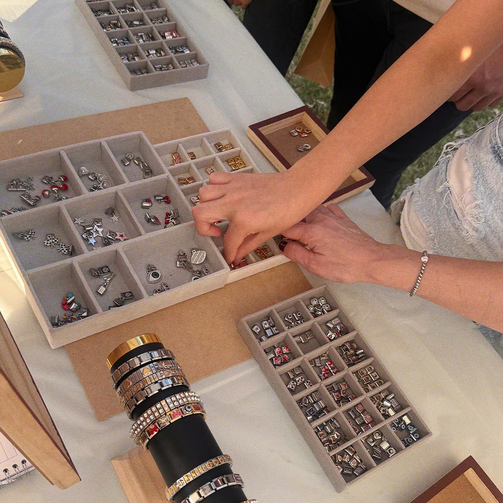 detailed view of stainless steel italian charm bracelet finish