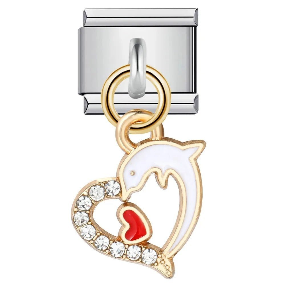 dolphin hanging heart Italian charm 9mm bracelet link