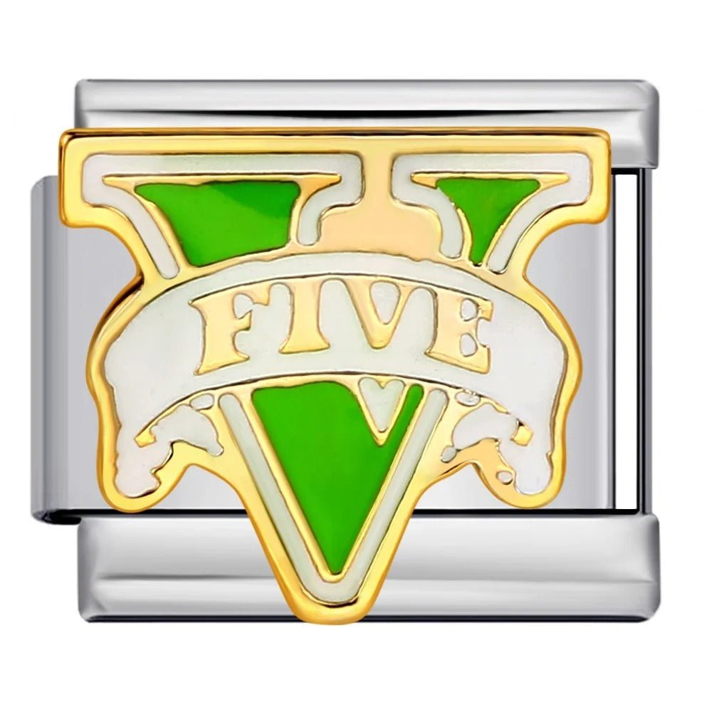 five green V Italian charm 9mm bracelet link