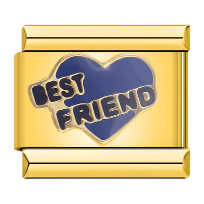 gold Blue heart Best Friend gold lettering 9mm Italian charm