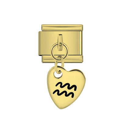 gold Dangling Aquarius zodiac 9mm Italian charm by Charmette compatible with all Italian charm bracelets