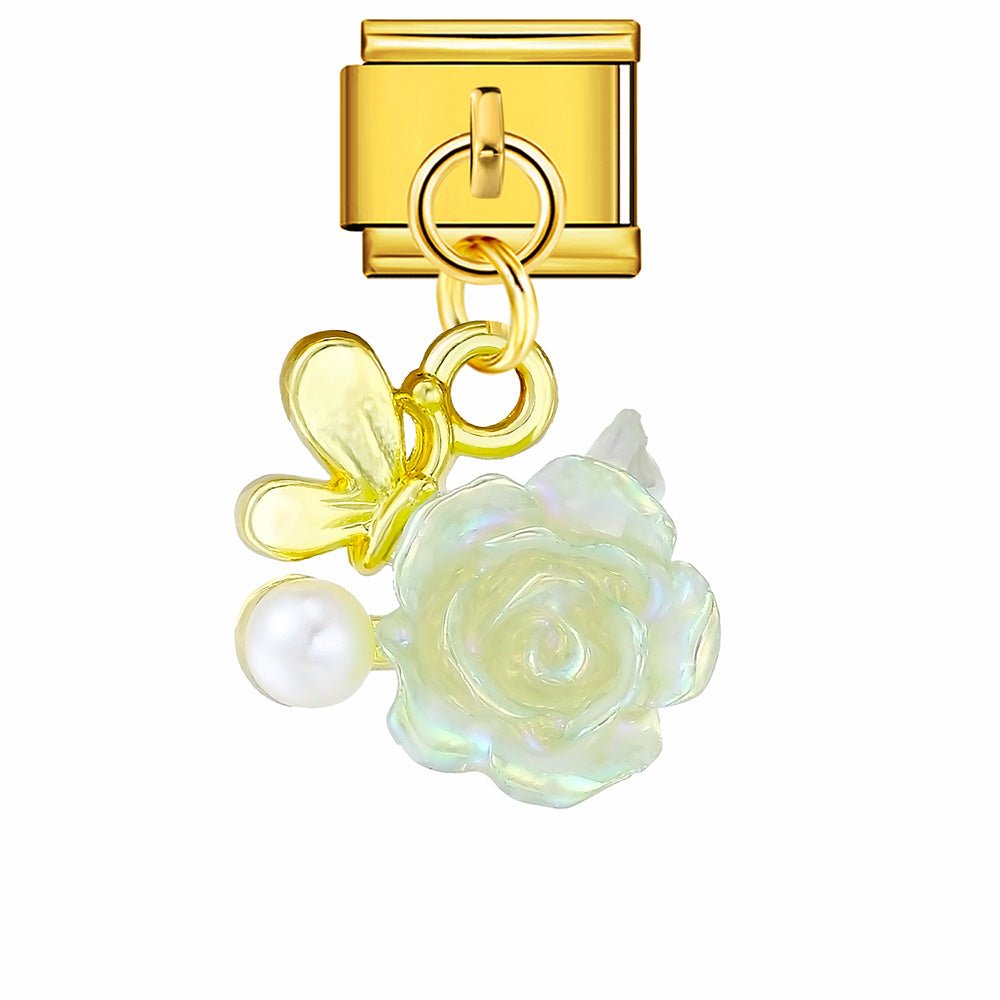 gold Dangling yellow rose 9mm Italian charm by Charmette compatible with all Italian charm bracelets