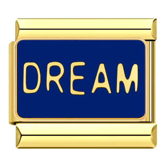gold Dream gold lettering on navy blue enamel 9mm Italian charm