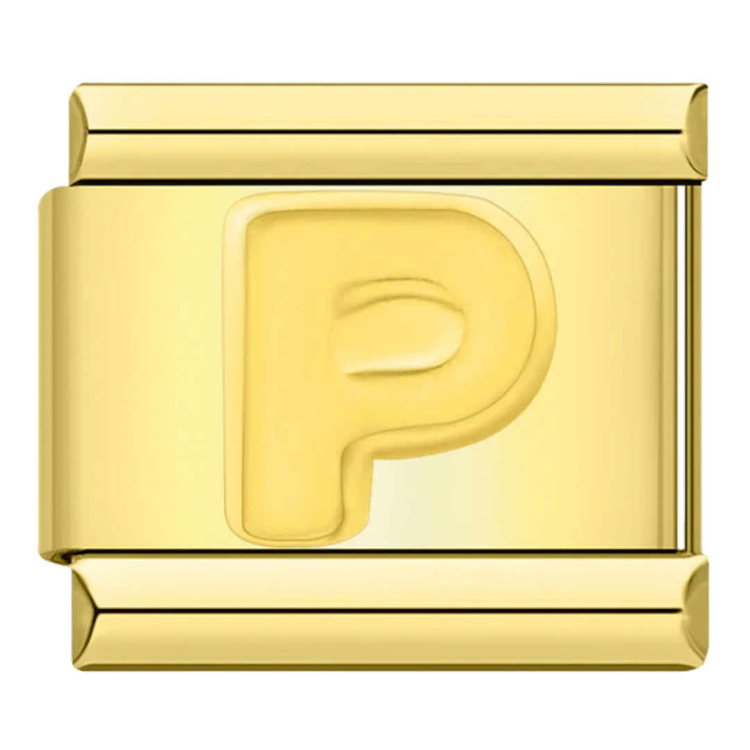 gold Letter P initial Italian charm 9mm bracelet link