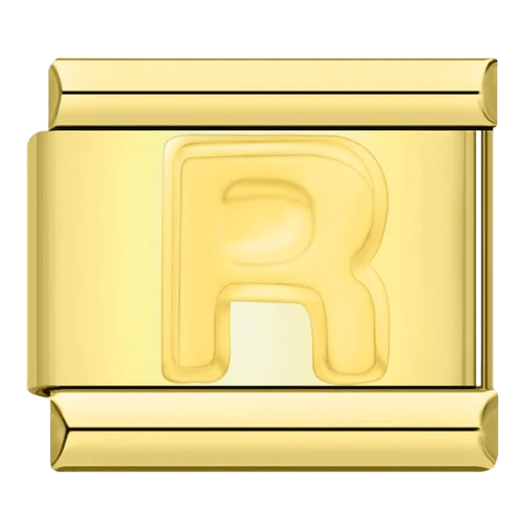 gold Letter R initial Italian charm 9mm bracelet link