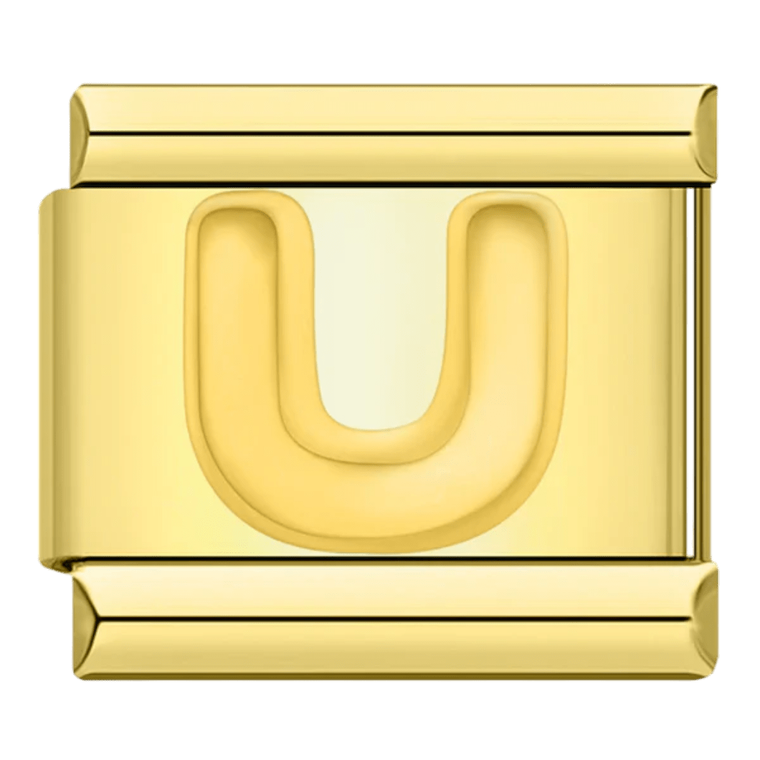 gold Letter U initial Italian charm 9mm bracelet link