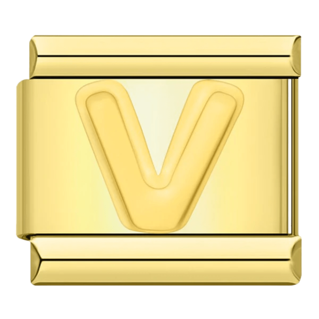 gold Letter V initial Italian charm 9mm bracelet link