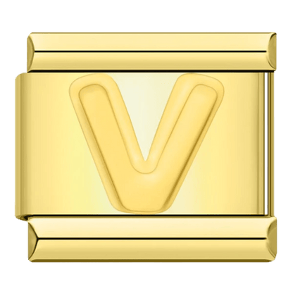 gold Letter V initial Italian charm 9mm bracelet link