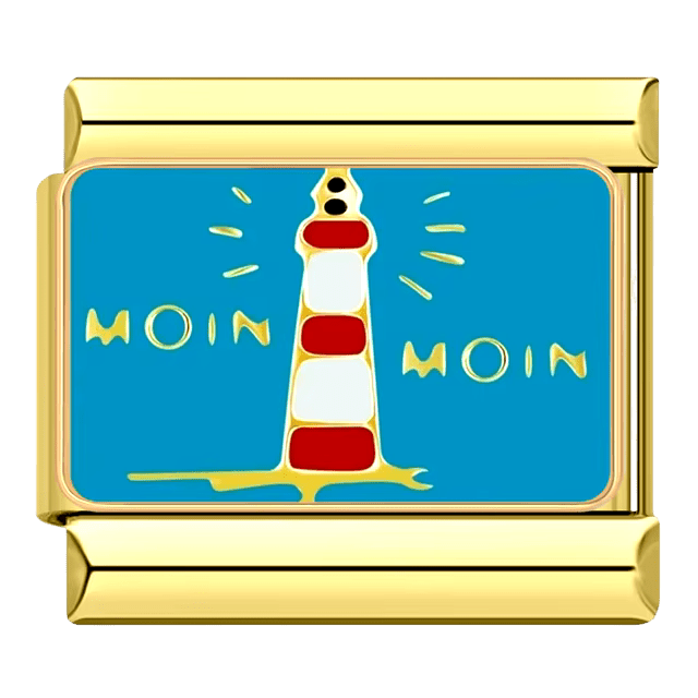 gold Moin Moin red and white lighthouse on blue background 9mm Italian charm