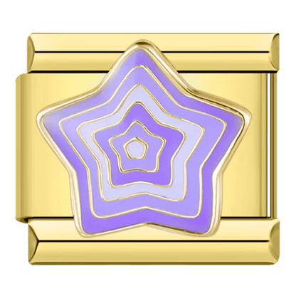 gold Purple star 9mm Italian charm with layered star design and gold-tone accents