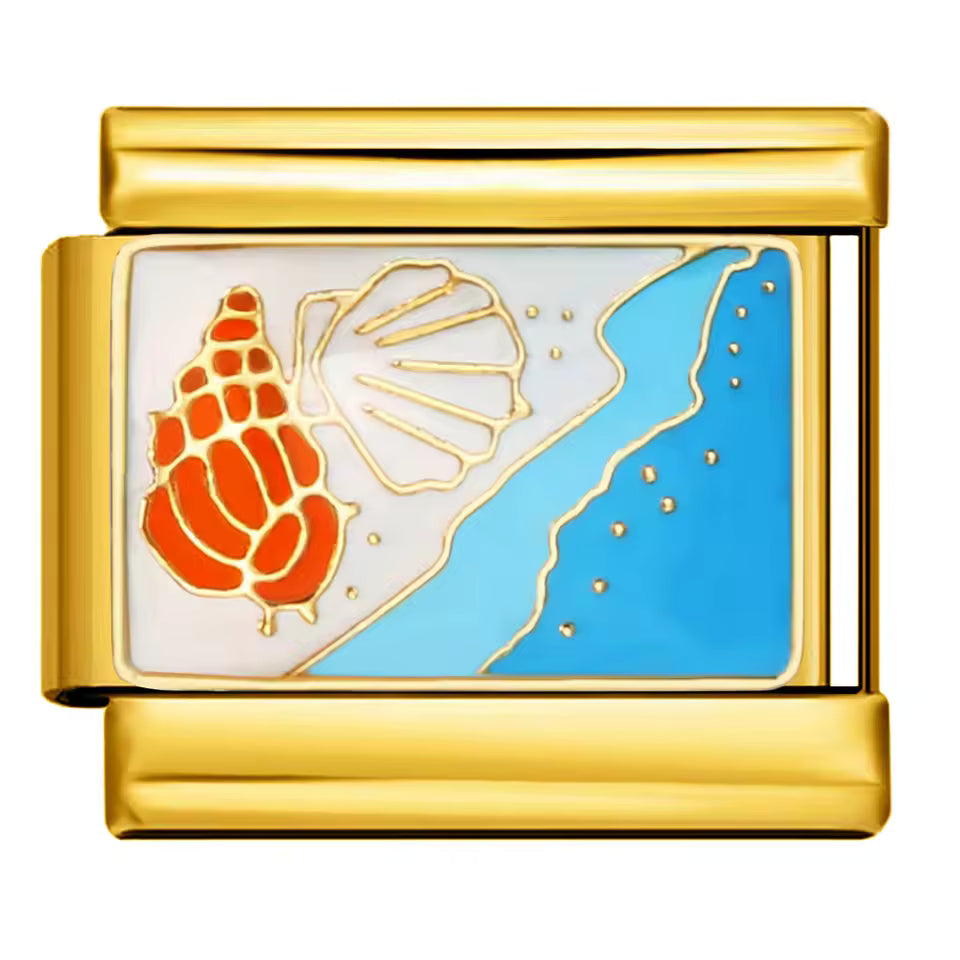 gold Seashell beach Italian charm 9mm