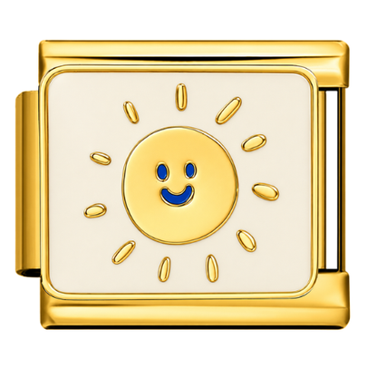 gold Smiling sunshine Italian charm 9mm with yellow sun face design