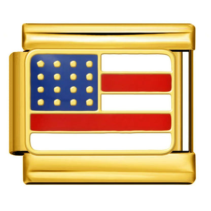 gold United States American flag Italian charm 9mm enamel with gold-tone trim