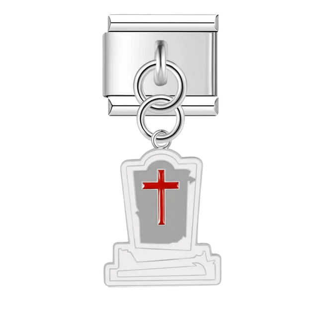 headstone cross dangle Italian charm 9mm bracelet link