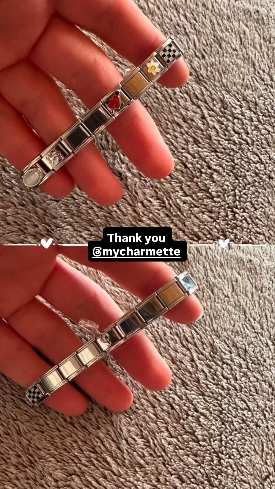 italian charm bracelet lifestyle image with mixed enamel charms