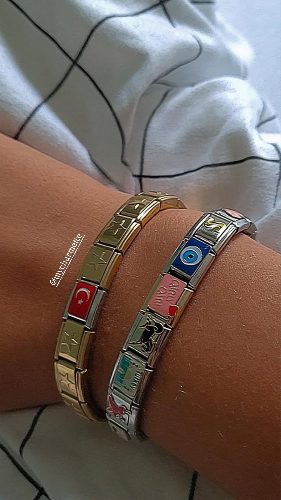 italian charm bracelet styled with casual outfit