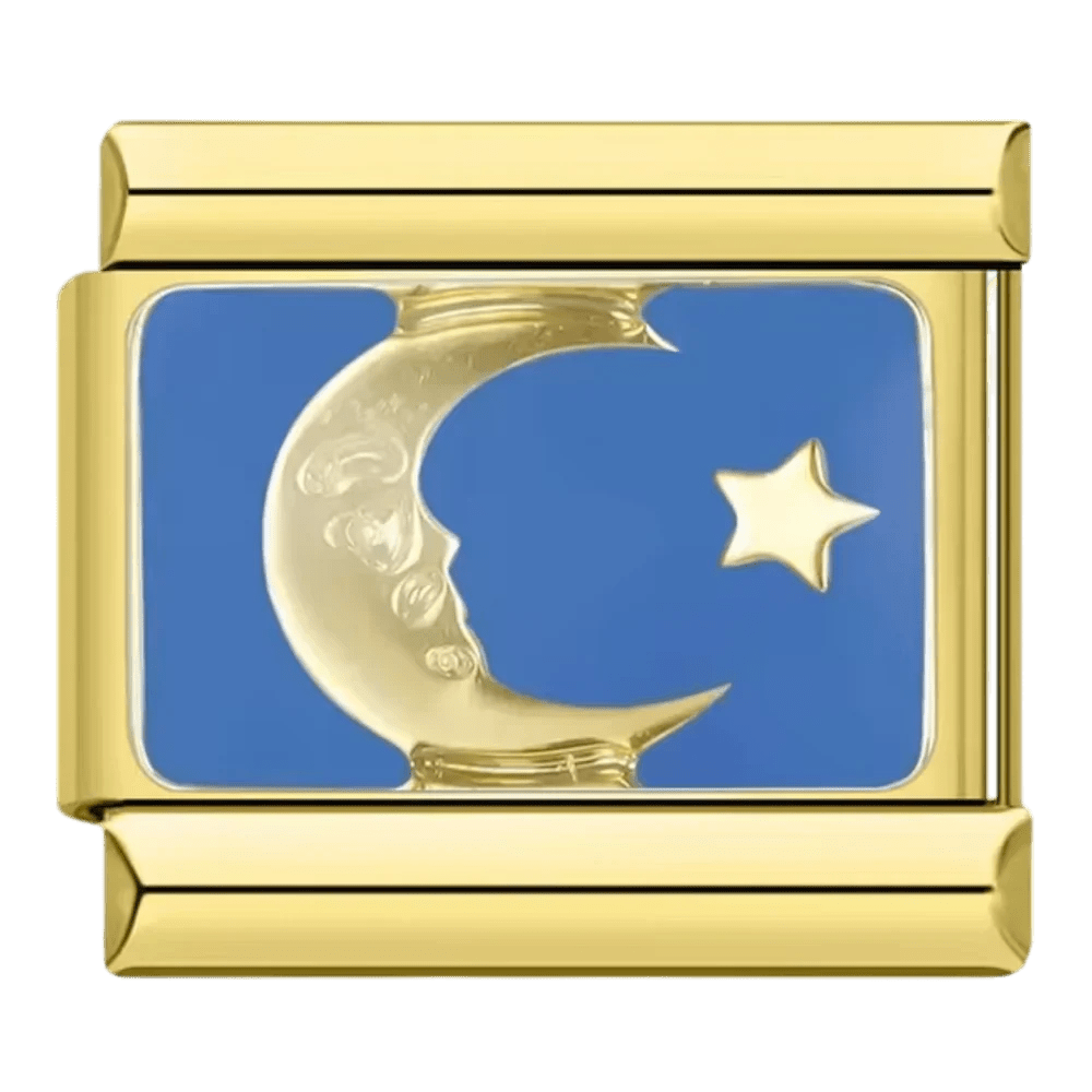 moon and star Italian charm 9mm bracelet link Gold