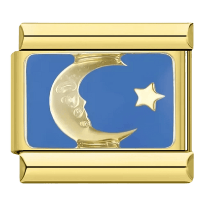 moon and star Italian charm 9mm bracelet link Gold