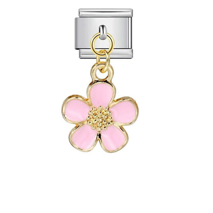 pink hanging flower 9mm italian charm on charm bracelet