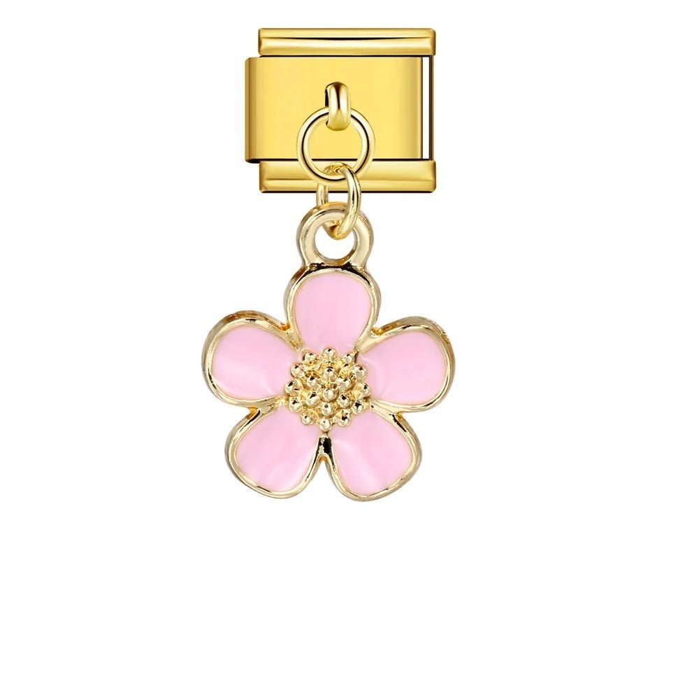 pink hanging flower charm compatible with italian charm bracelet