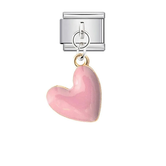 pink hanging heart Italian charm 9mm bracelet link