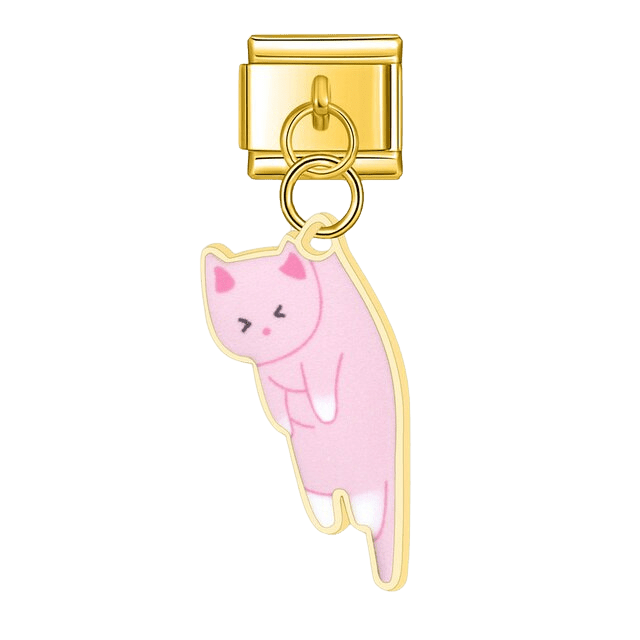 pink kitten dangle Italian charm 9mm bracelet link