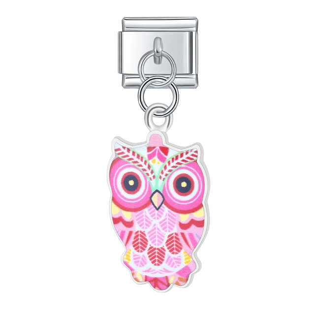pink owl dangle Italian charm 9mm bracelet link