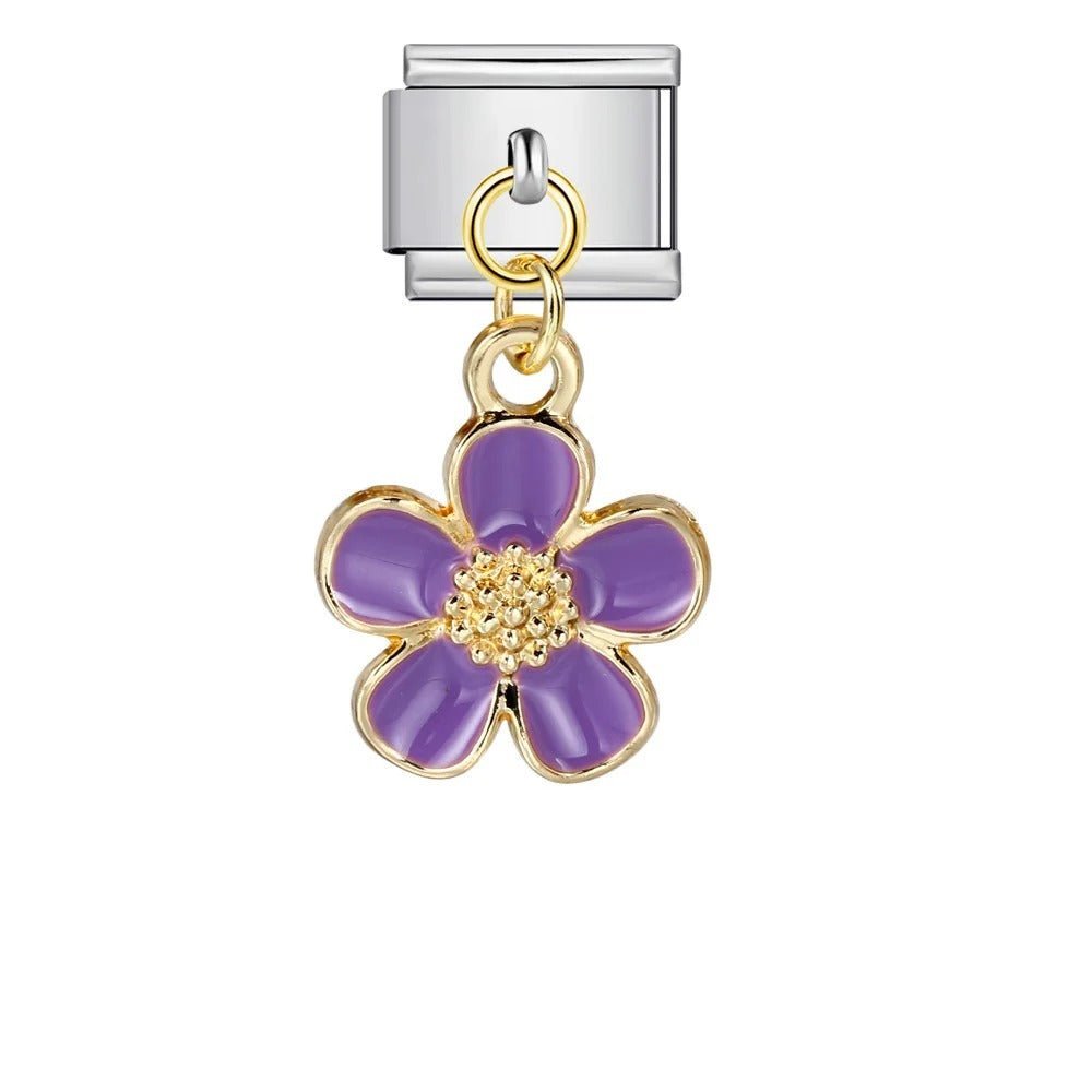 purple dangling flower Italian charm 9mm floral bracelet charm