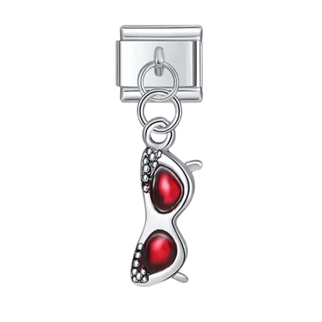 red Dangling sunglasses Italian charm 9mm bracelet link