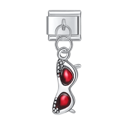 red Dangling sunglasses Italian charm 9mm bracelet link