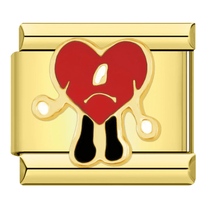 red broken heart character Italian charm 9mm bracelet link Gold