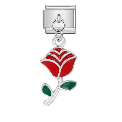 red dangling rose Italian charm 9mm flower bracelet charm