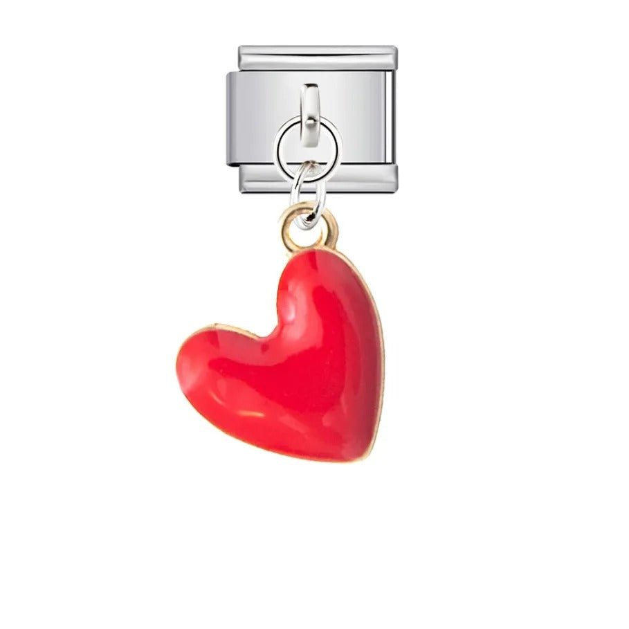 red hanging heart Italian charm 9mm bracelet link
