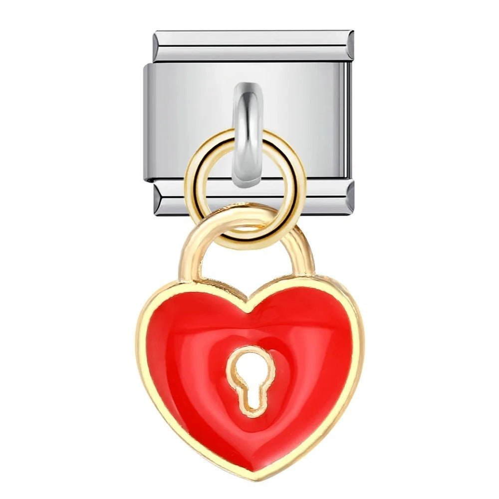 red locket hanging heart Italian charm 9mm bracelet link
