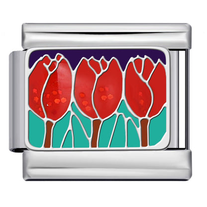 red tulips flower Italian charm 9mm bracelet link