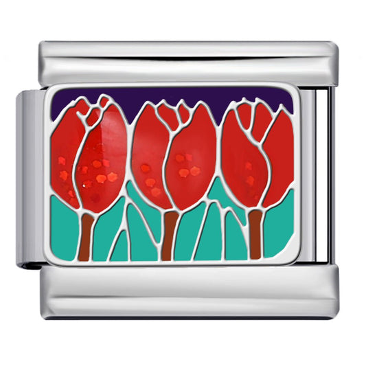 red tulips flower Italian charm 9mm bracelet link