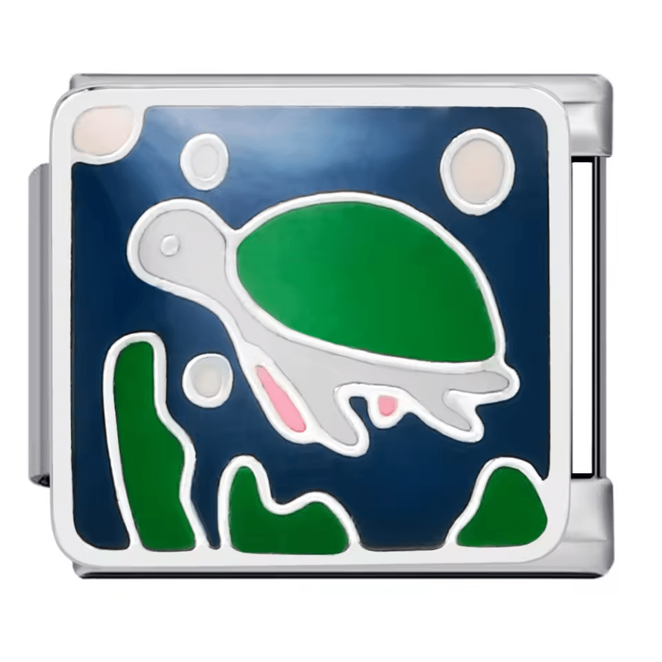 sea turtle italian charm green enamel 9mm bracelet charm