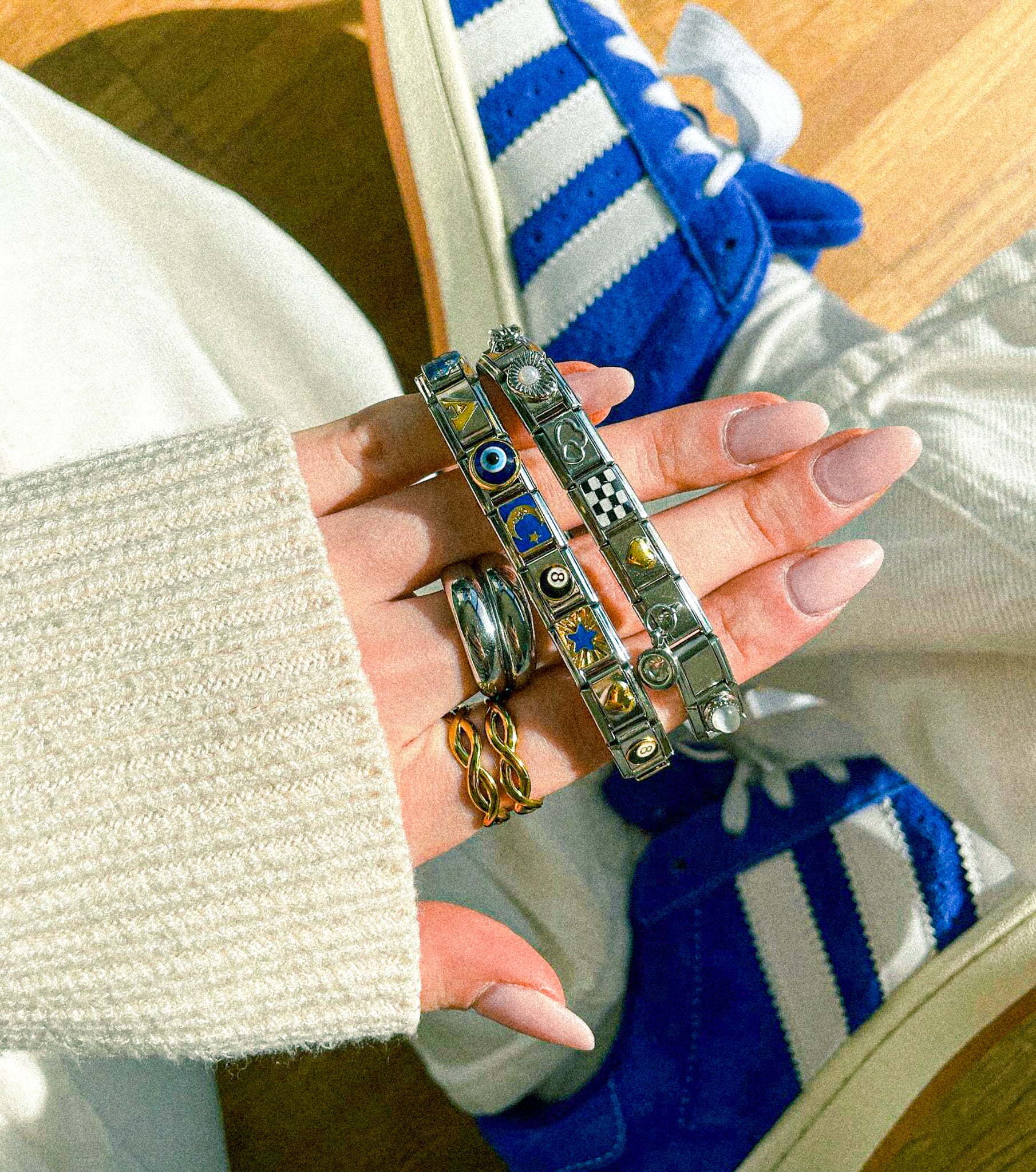 stacked italian charm bracelets with personalized enamel charms