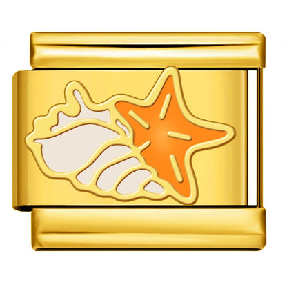 starfish and seashell Italian charm 9mm beach bracelet charm Gold