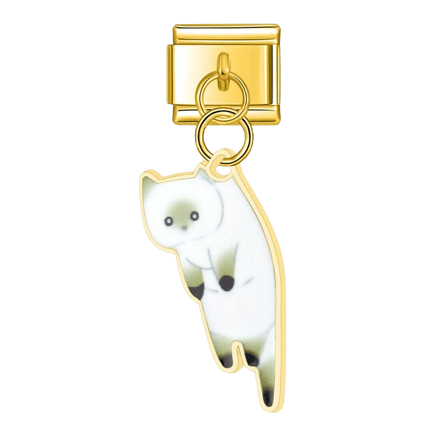 white kitten dangle Italian charm 9mm bracelet link