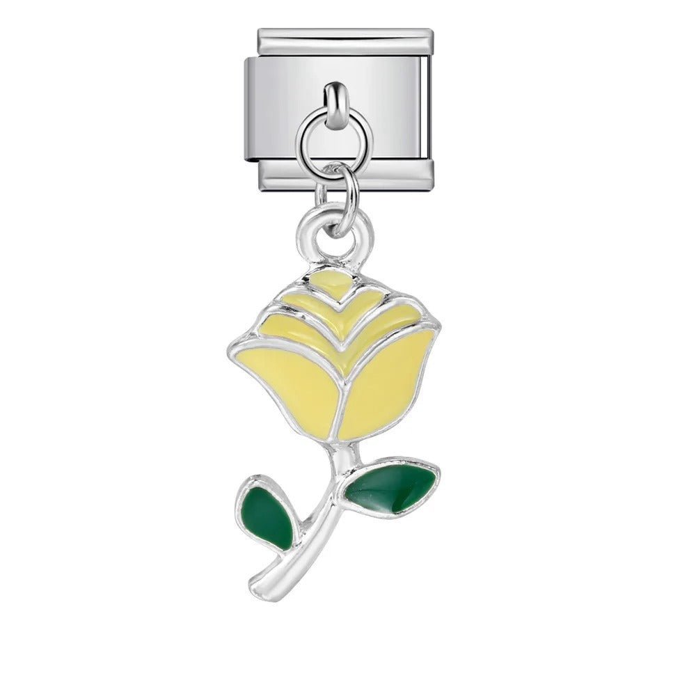 yellow rose dangling Italian charm 9mm flower bracelet charm